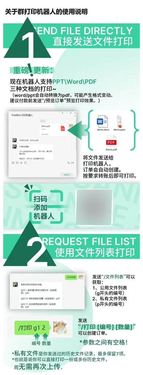 微信打印机器人的使用引导。
